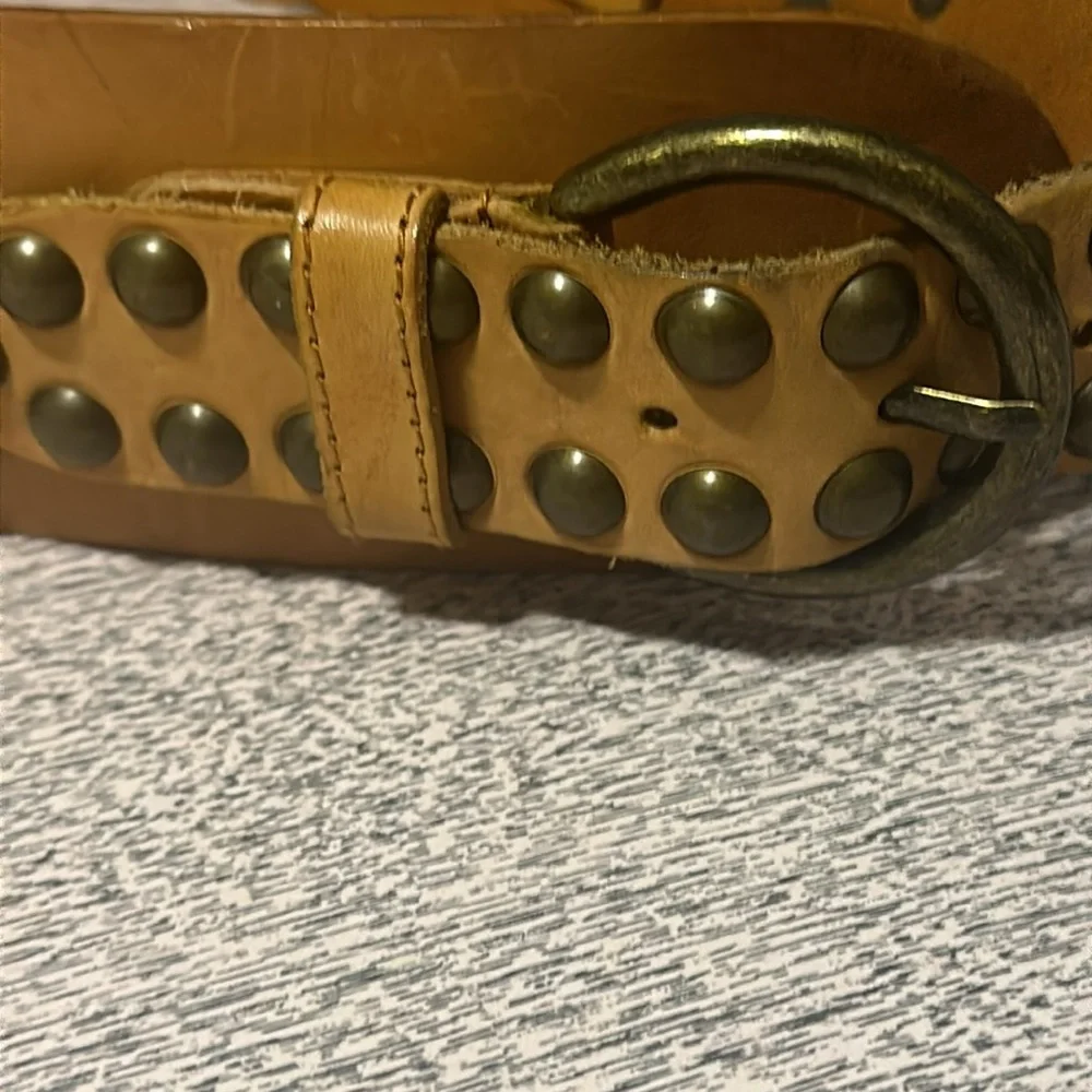 Betsey Johnson Studded Braided Leather Belt in Tan